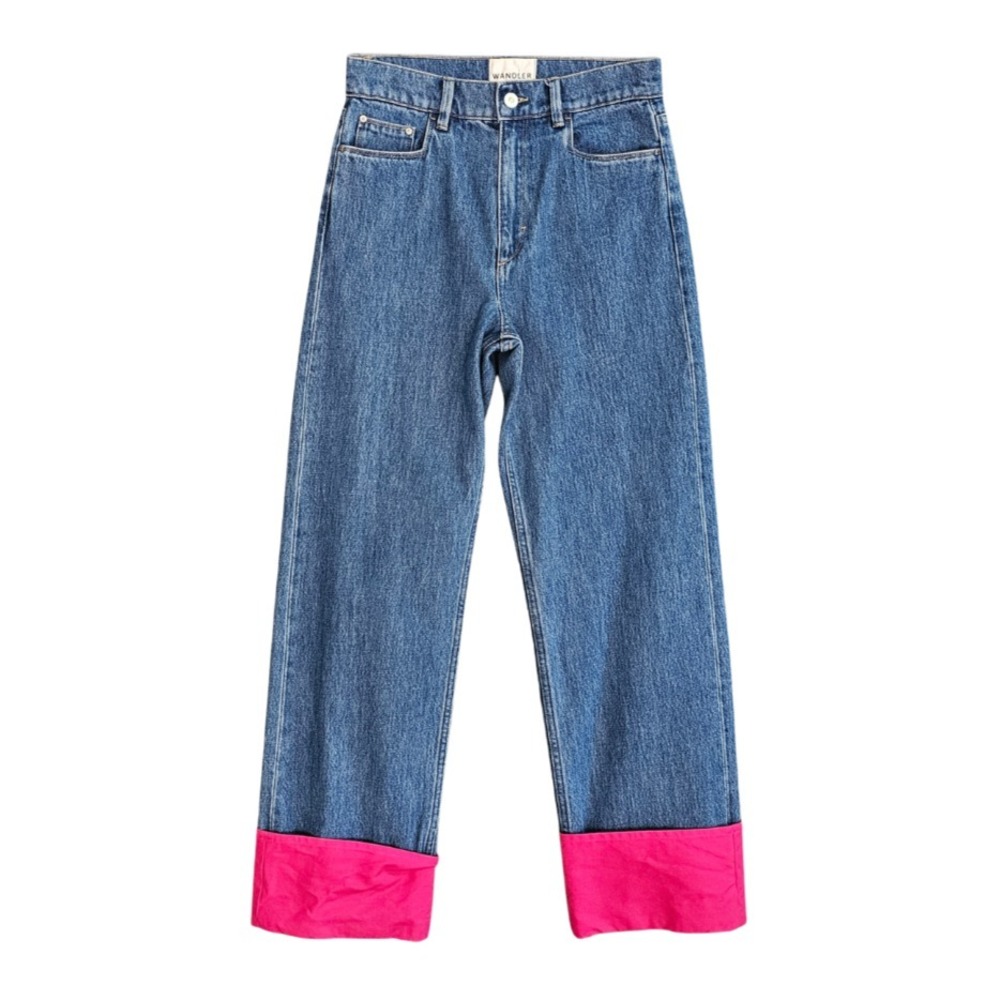 Wandler Poppy Jeans Womens 26 High Rise Straight Blue Pink Contrast Cuff Italy